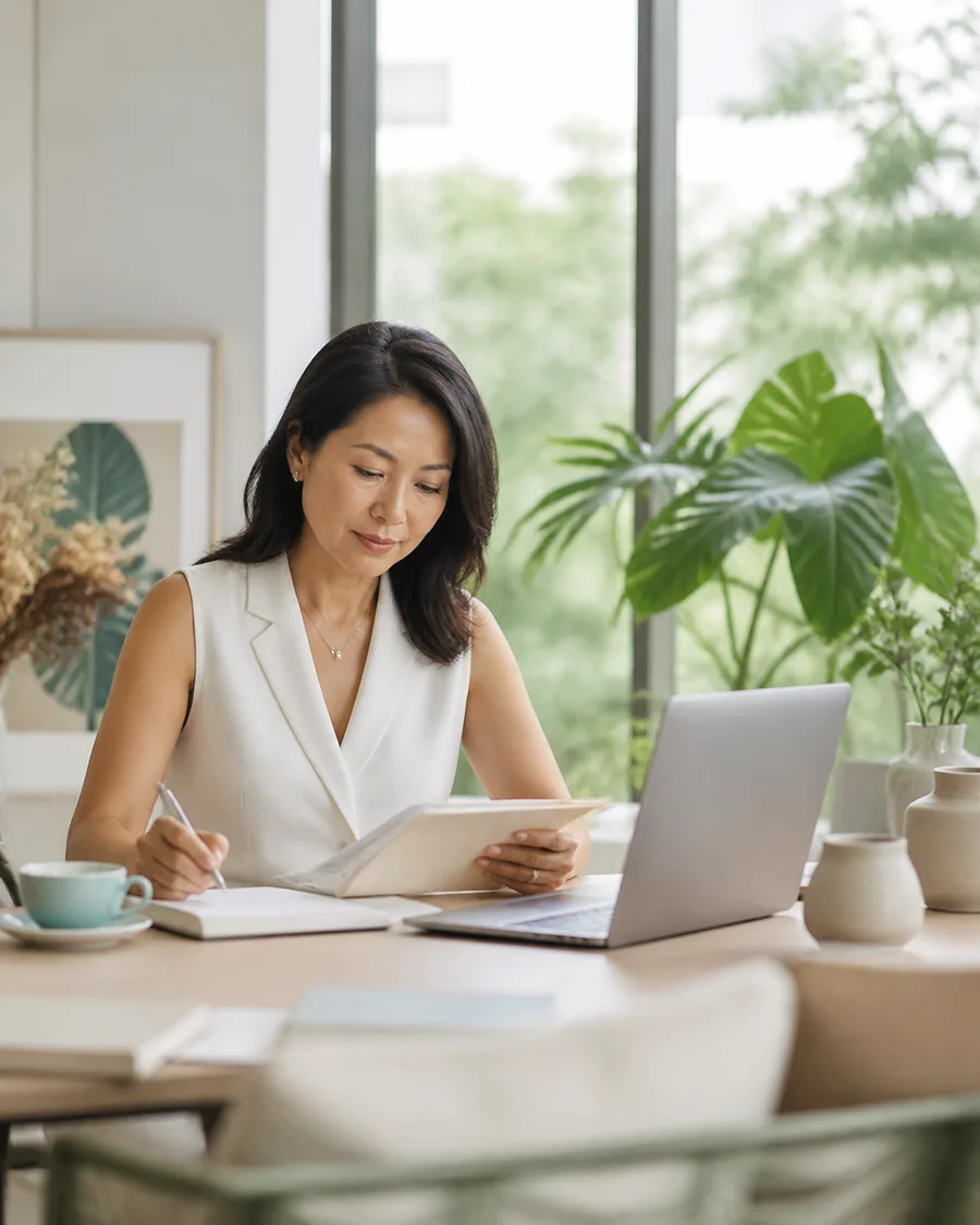 Chinese Malaysian adult reviewing educational information