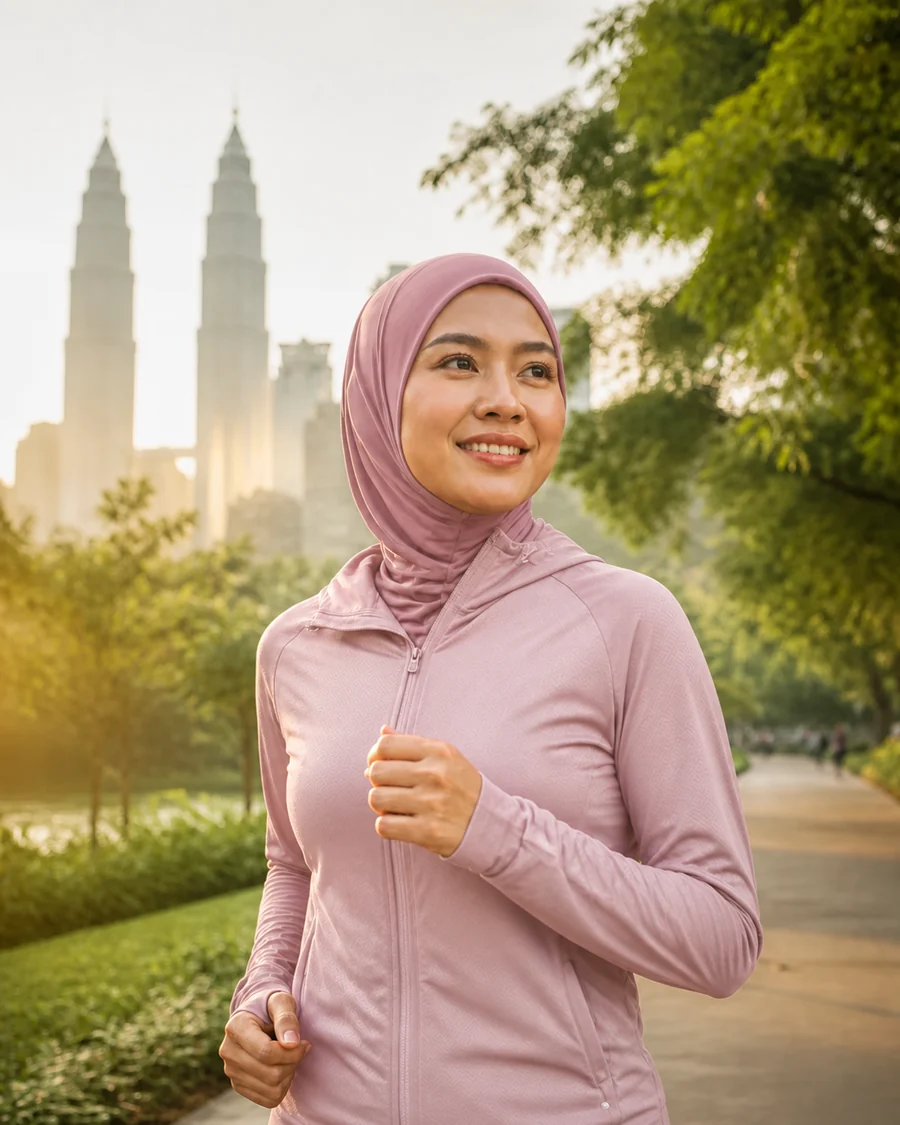 Malay Malaysian woman enjoying an active morning