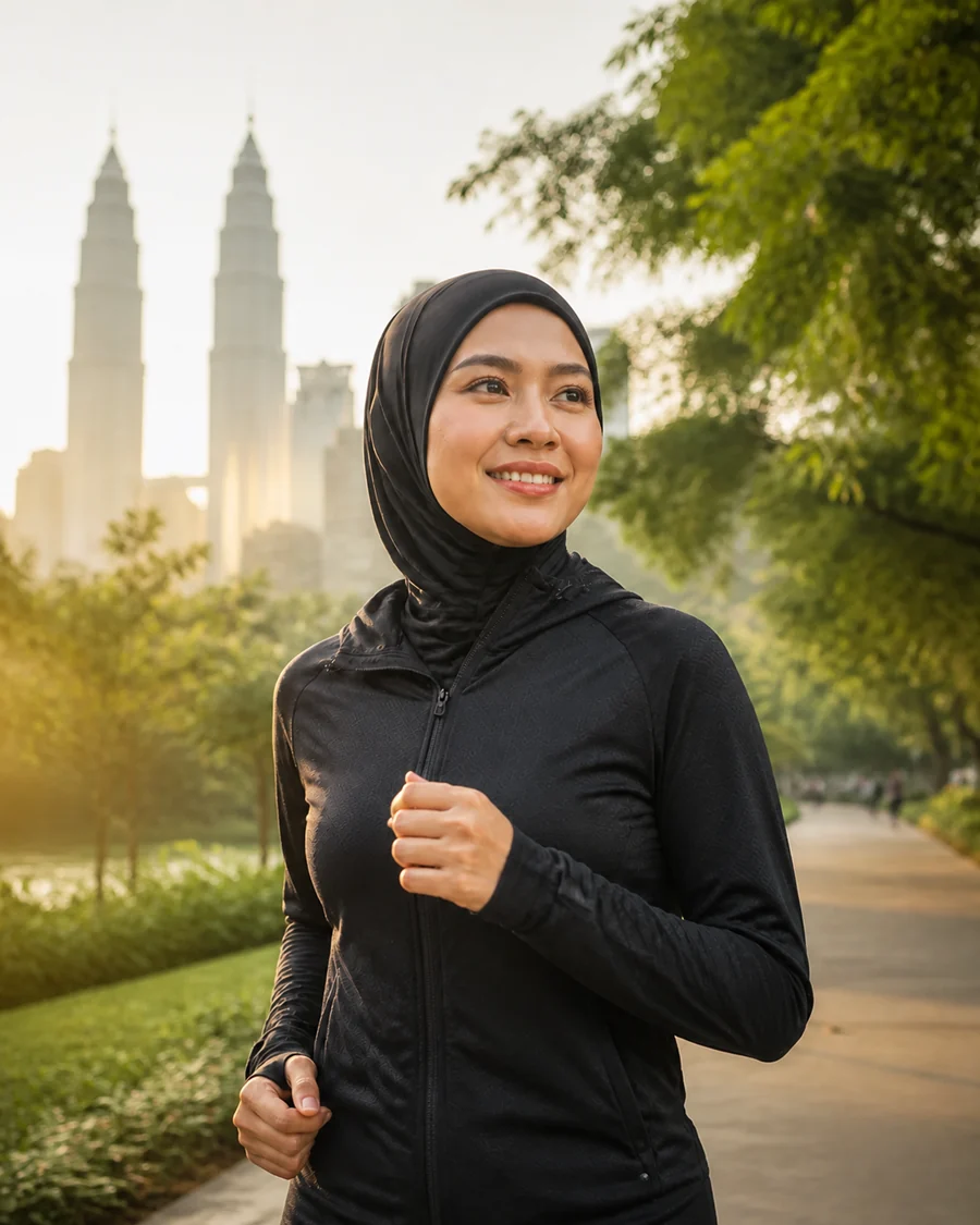 Malay Malaysian woman enjoying an active morning